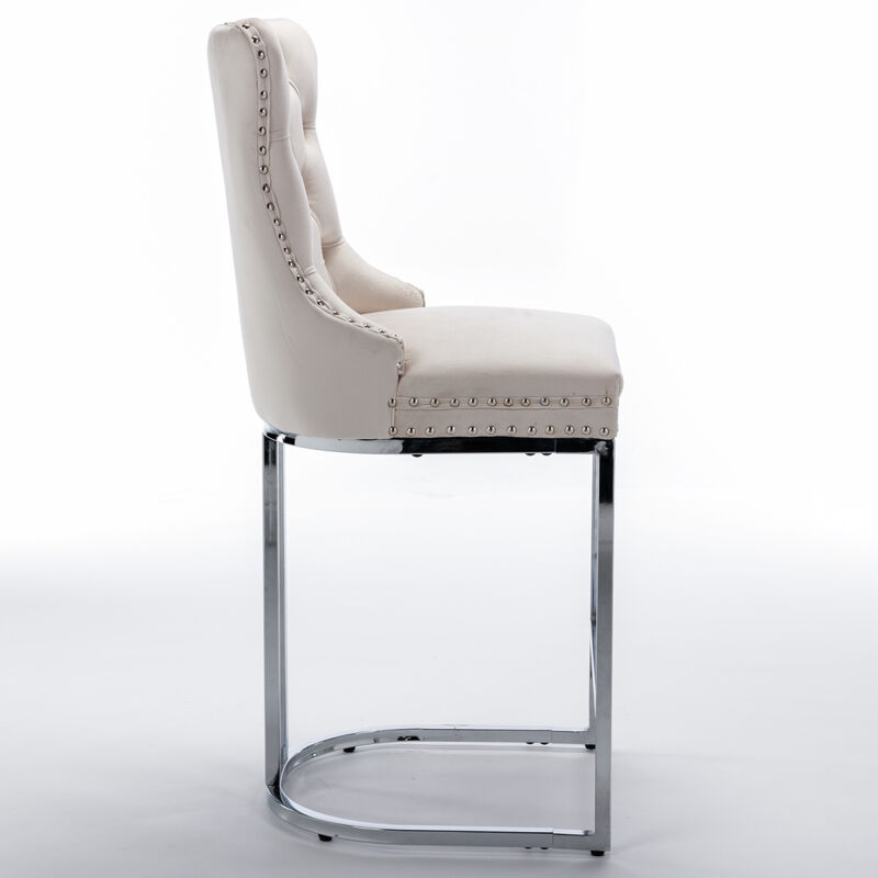 2-Pack Modern Velvet Bar Stools with Metal Legs