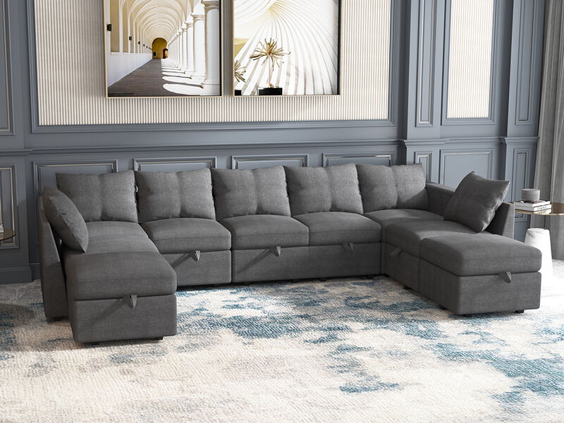 Livelylodge Large Sectional Sofa - 181'' L Oversized Modular Couch with Wooden Frame, Polyester Fabric, 3 Color Options (Black, Beige, Gray)