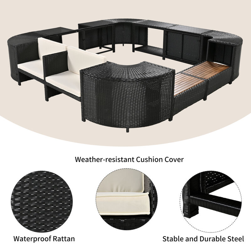Merax Spa Frame Quadrilateral Outdoor Rattan Sectional Sofa