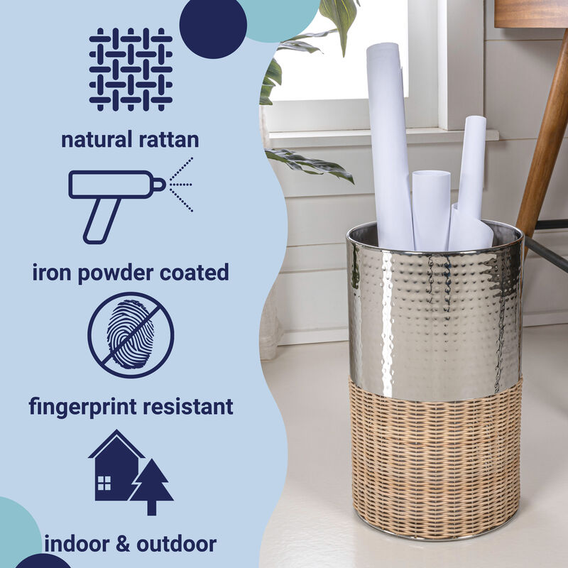 Asher Modern 2-Tone Faux Wicker/Metal Cylinder Waste Basket