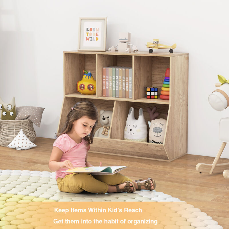 5-Cube Wooden Toy Storage Organizer for Kids with Anti-Tipping Safety Kits
