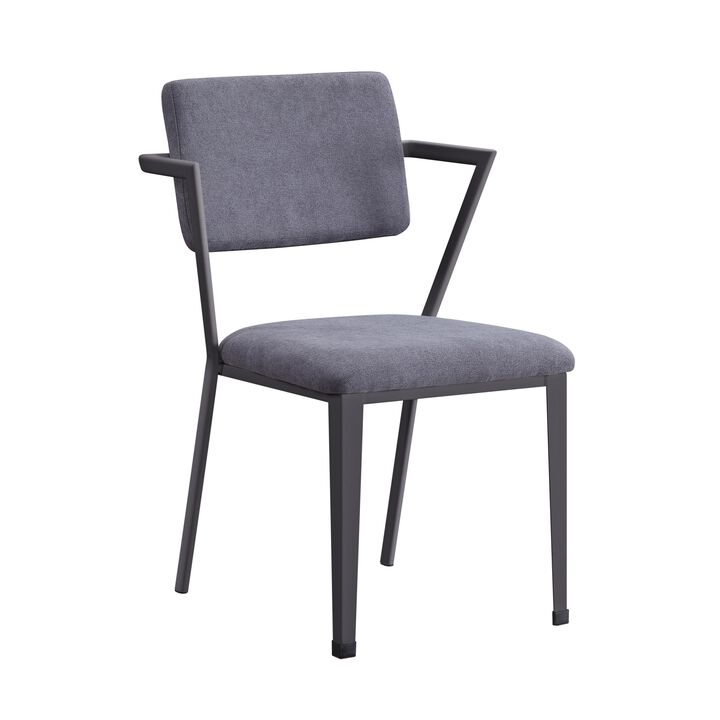 Metal Chair with Fabric Upholstered Seat and Back, Gray - Benzara