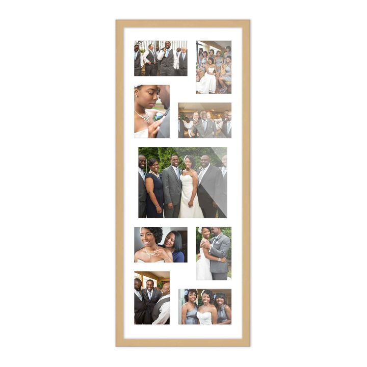 12x32 Wood Collage Frame with a White Mat for 8x10 & 4x6 Pictures