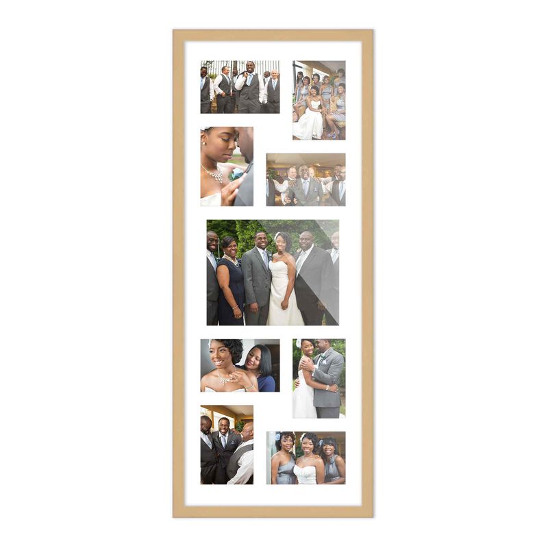 12x32 Wood Collage Frame with a White Mat for 8x10 & 4x6 Pictures