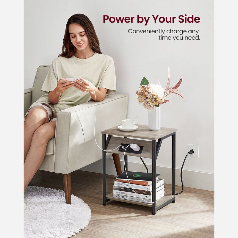 Side Table with Charging Station - Convenient End Table Featuring USB Ports and Outlets