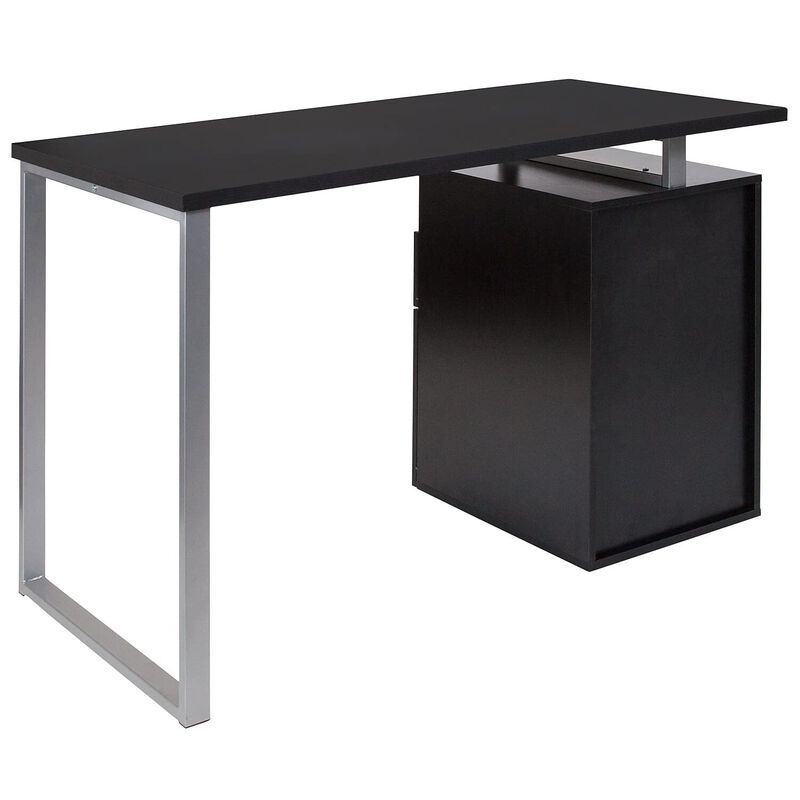 Flash Furniture Harwood Dark Ash Wood Grain Finish Computer Desk with Two Drawers and Silver Metal Frame