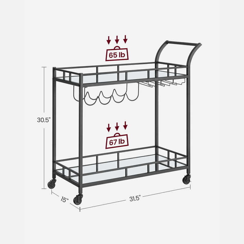 Home Bar Serving Cart with Dual Mirrored Shelves – Elegant Gold Design