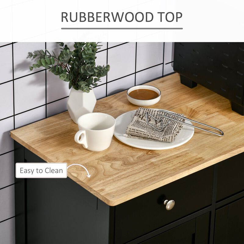 Black Kitchen Storage: Sideboard with Rubberwood Top and Drawers