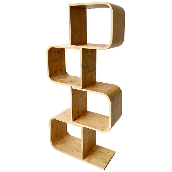Tima Accent Bookshelf, 52 Inch Tall Storage, Walnut Brown Bamboo Frame