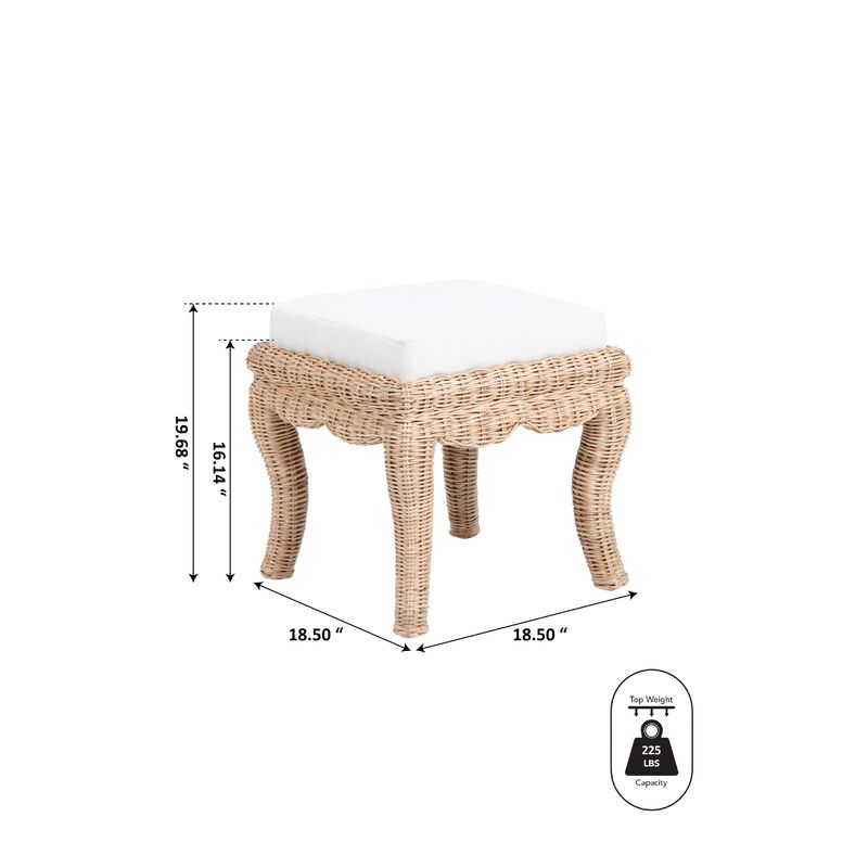Rowan Bohemian Designer Woven Rattan/Wood Vanity Stool