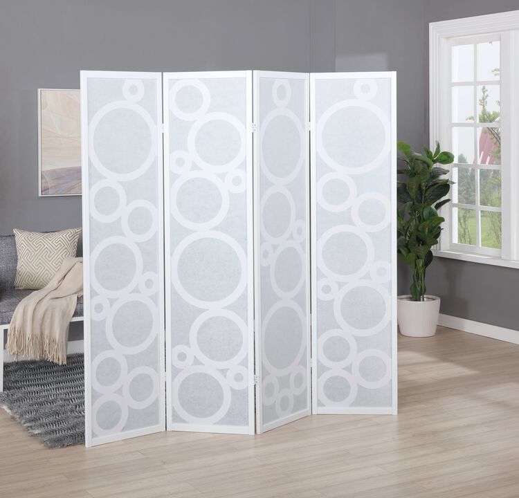Streamdale 4-Panel Wood Room Divider with Circle Pattern, White