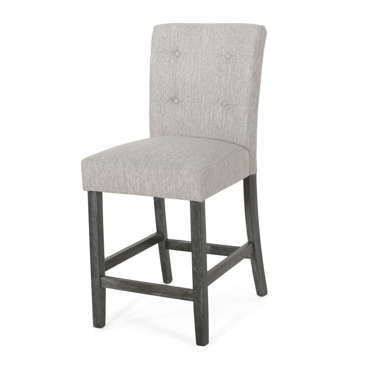 Sika Counter Height Stool Chair Set of 2, Tufted Light Gray, Charcoal Wood - Benzara