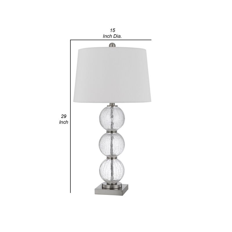 29 Inch Accent Table Lamp Set of 2, Stacked Crackle Glass balls, Silver-Benzara