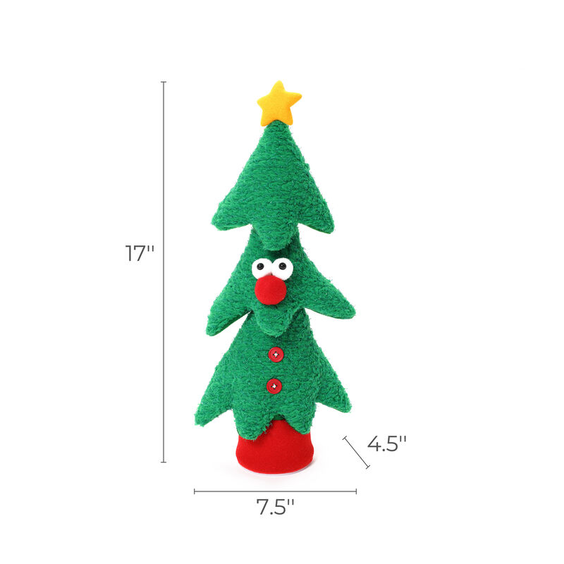 LuxenHome Animated Singing Green 17" Tall Christmas Tree Holiday Decoration, Battery Operated