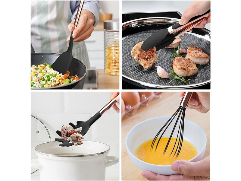 Arquiel Black Kitchen Utensil Set with Holder, 22 Pcs Silicone Cooking Utensils Set