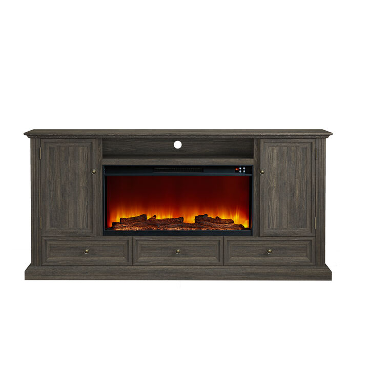FESTIVO Farmhouse 72" TV Stand with Fireplace - Accommodates up to 75" TV
