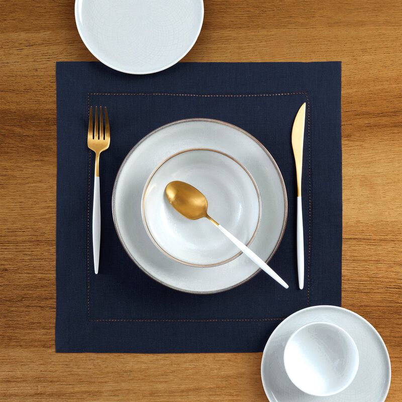 Solino Home 100% Pure Linen Square Placemats 14 x 14 Inch Set of 4 | Classic Hemstitch