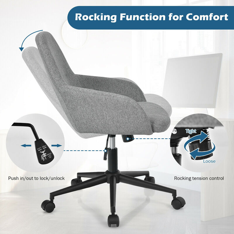 Costway Linen Accent Office Chair Adjustable Rolling Swivel Task Chair w/Armrest