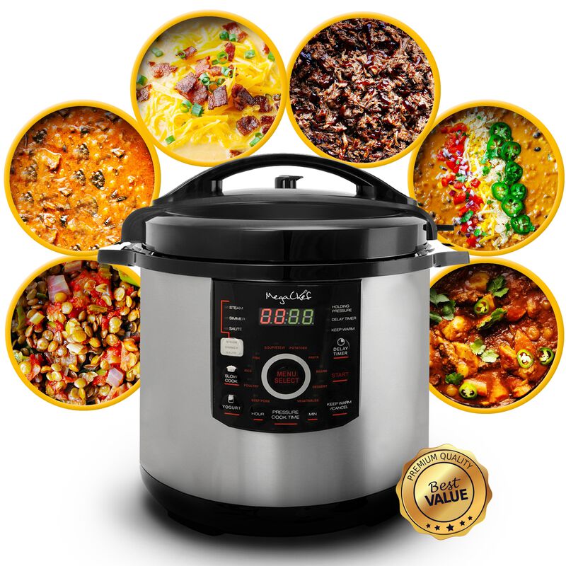 Megachef 12 Quart Steel Digital Pressure Cooker with 15 Presets and Glass Lid