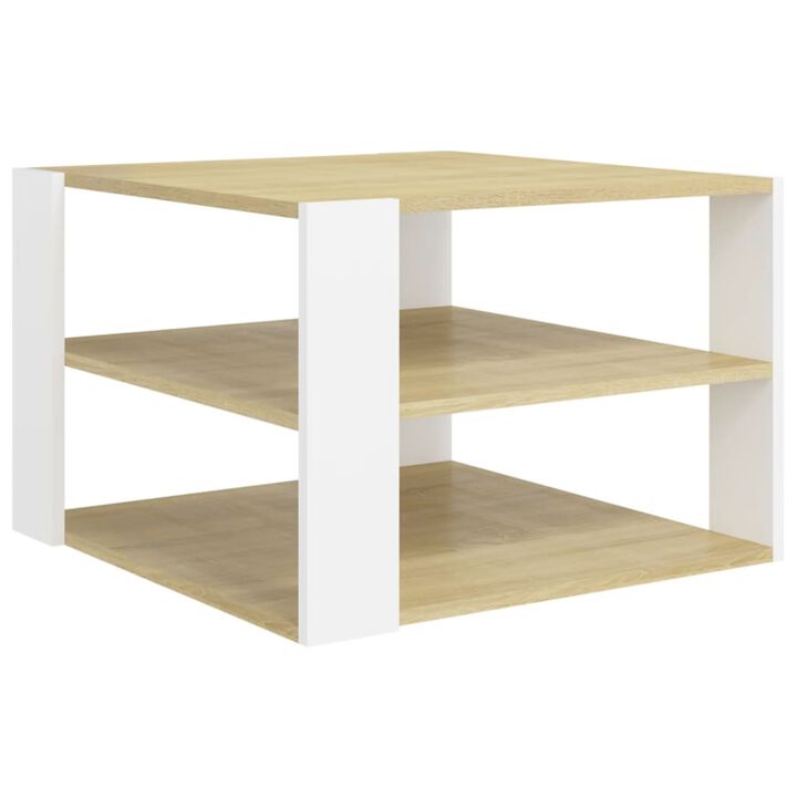vidaXL Coffee Table Sonoma Oak and White 24"x24"x16" Chipboard