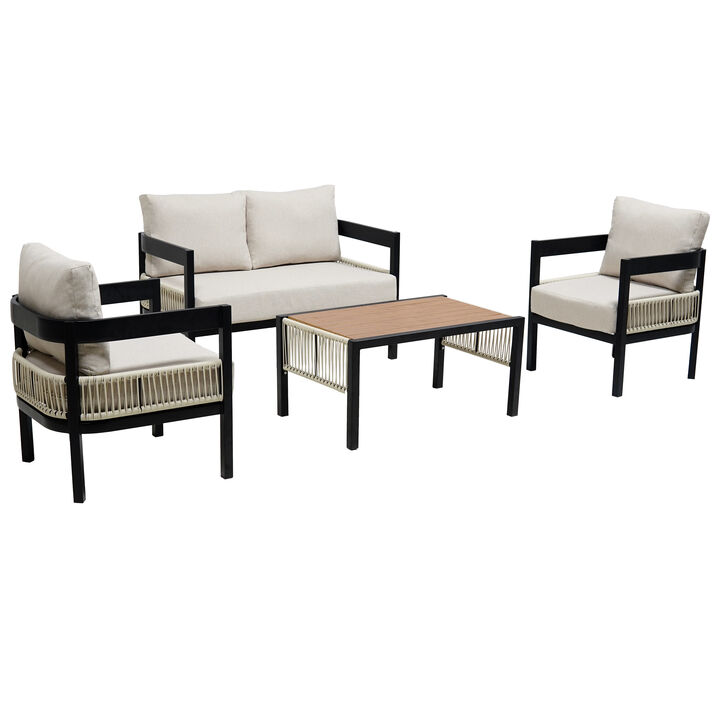 Merax Outdoor Iron Frame Sofa Set with 1 Table