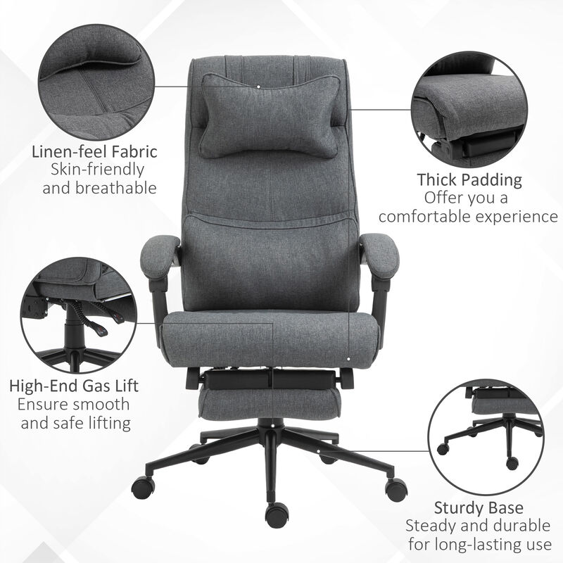 Office Desk Chair Home Ergonomic Adjustable Rolling Linen Reliner W/ Footrest