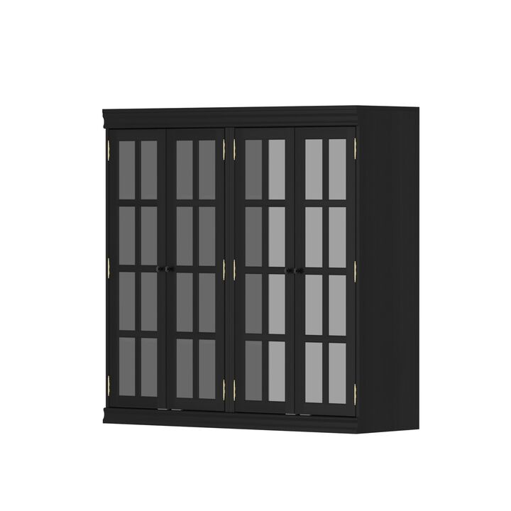 FUFU&GAGA Modern Black Shoe Cabinet with Glass Doors, Adjustable Shelves & Metal Handles (47.2" W x 15.7" D x 47.2" H), Black