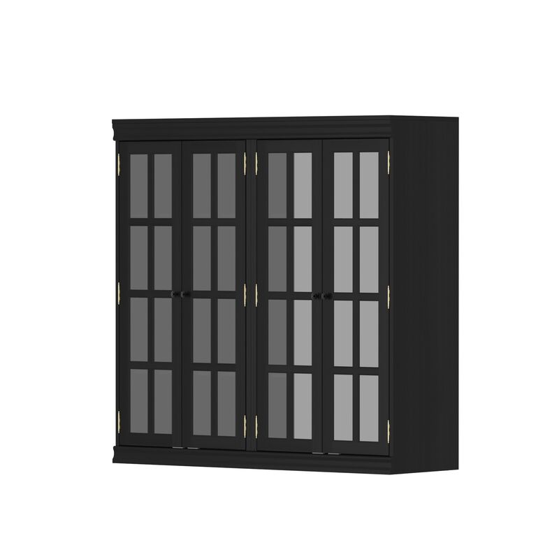 FUFU&GAGA Modern Black Shoe Cabinet with Glass Doors, Adjustable Shelves & Metal Handles (47.2" W x 15.7" D x 47.2" H), Black