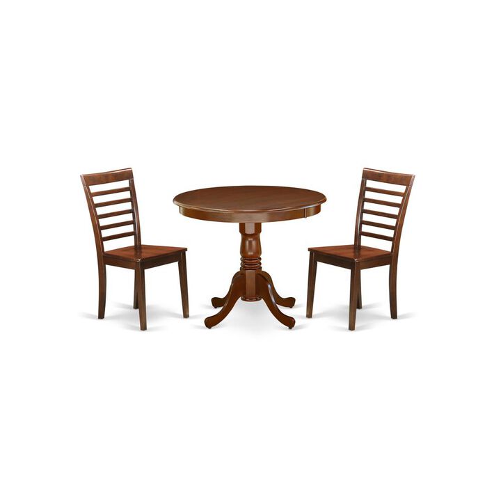 East West Furniture Dining Room Set Mahogany, ANML3-MAH-W