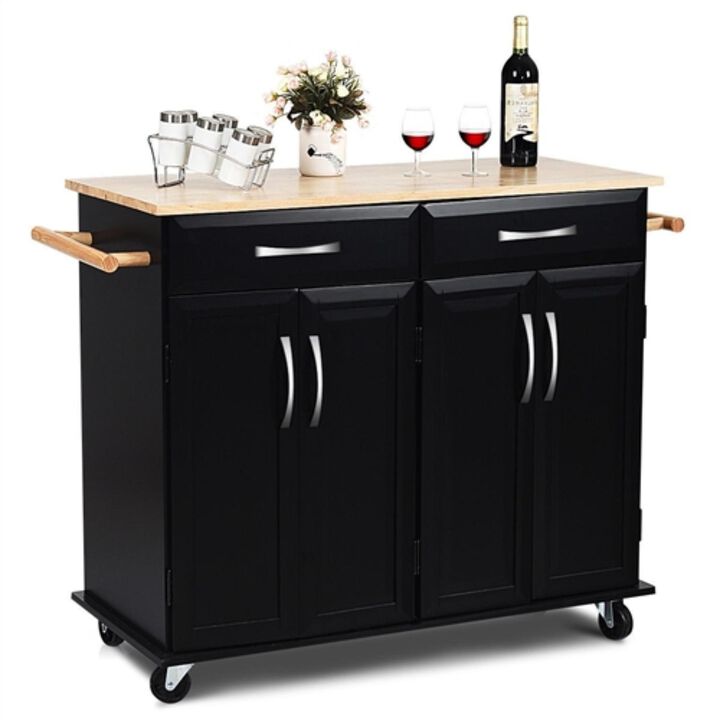 Kitchen Island Storage Cabinet Cart with Wood Top and Wheels