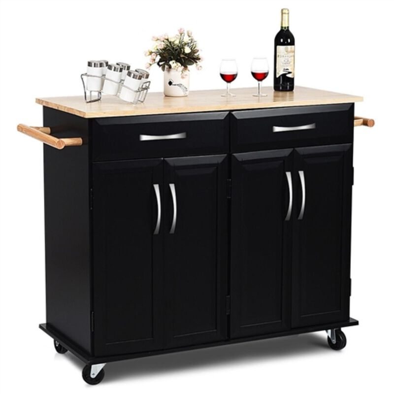 Kitchen Island Storage Cabinet Cart with Wood Top and Wheels