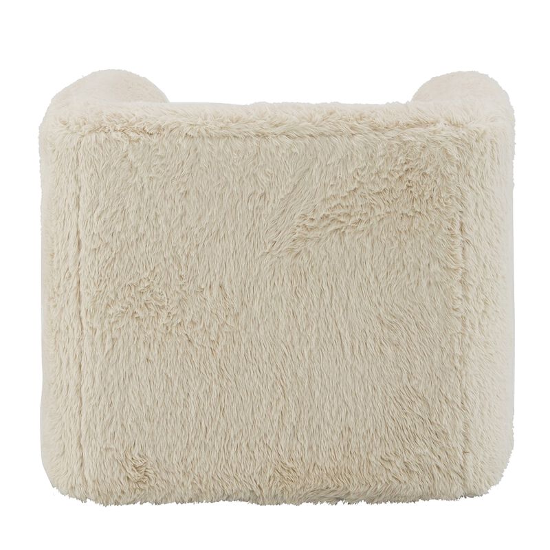 Savoir Swivel Accent Chair, Modern Soft Furry Beige Fabric, Round Arms - Benzara