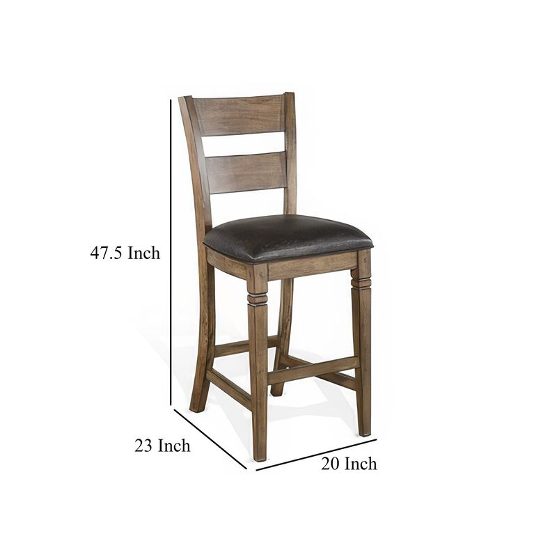 Yael Barstool Chair, Ladderback, Black Microfiber, Taupe Mahogany Wood - Benzara