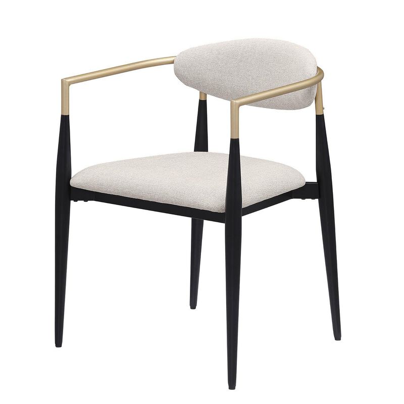 Exis Dining Armchair Set of 2, Modern Beige Fabric, Sleek Black Metal - Benzara