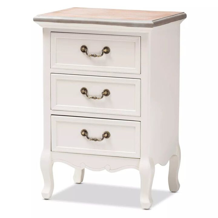 Baxton Studio  White Finished Wood 3-Drawer Nightstand