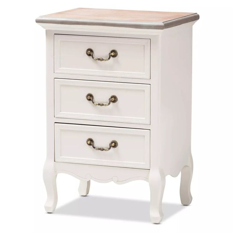 Baxton Studio  White Finished Wood 3-Drawer Nightstand