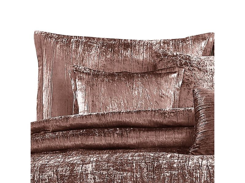 7 Piece Queen Comforter Set with Shimmering Appeal, Pink - Benzara