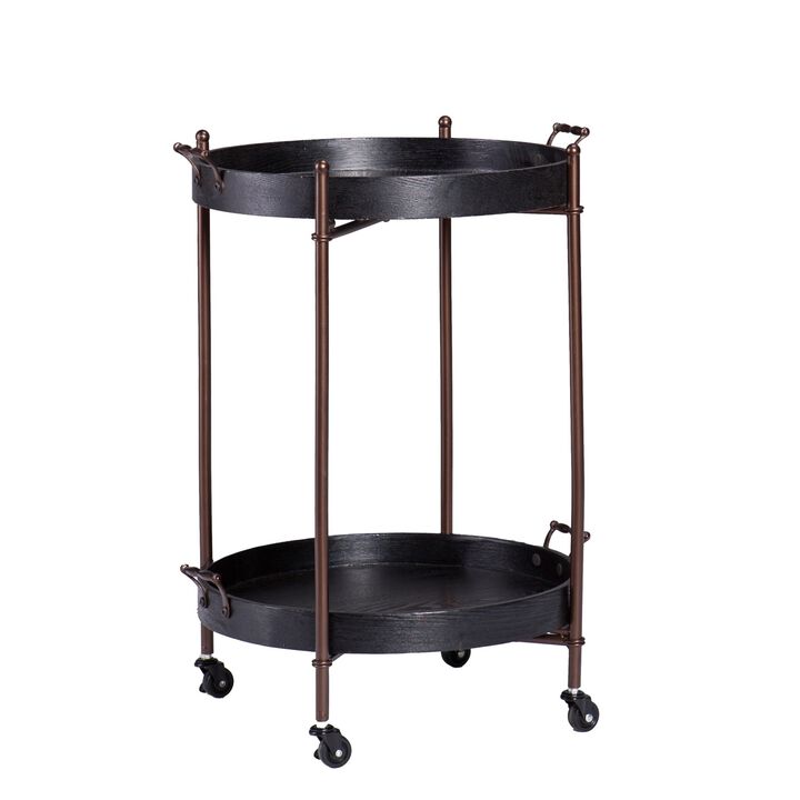 29"" Black Manufactured Wood And Iron Round End Table