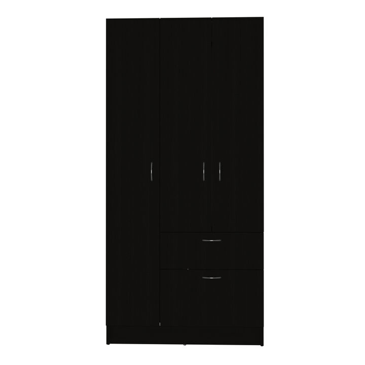 DEPOT E-SHOP Cartagena Armoire, One Drawer, Metal Rod, Five Shelves, Double Door Cabinet, Black / White