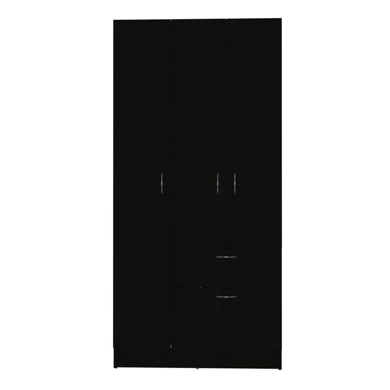 DEPOT E-SHOP Cartagena Armoire, One Drawer, Metal Rod, Five Shelves, Double Door Cabinet, Black / White