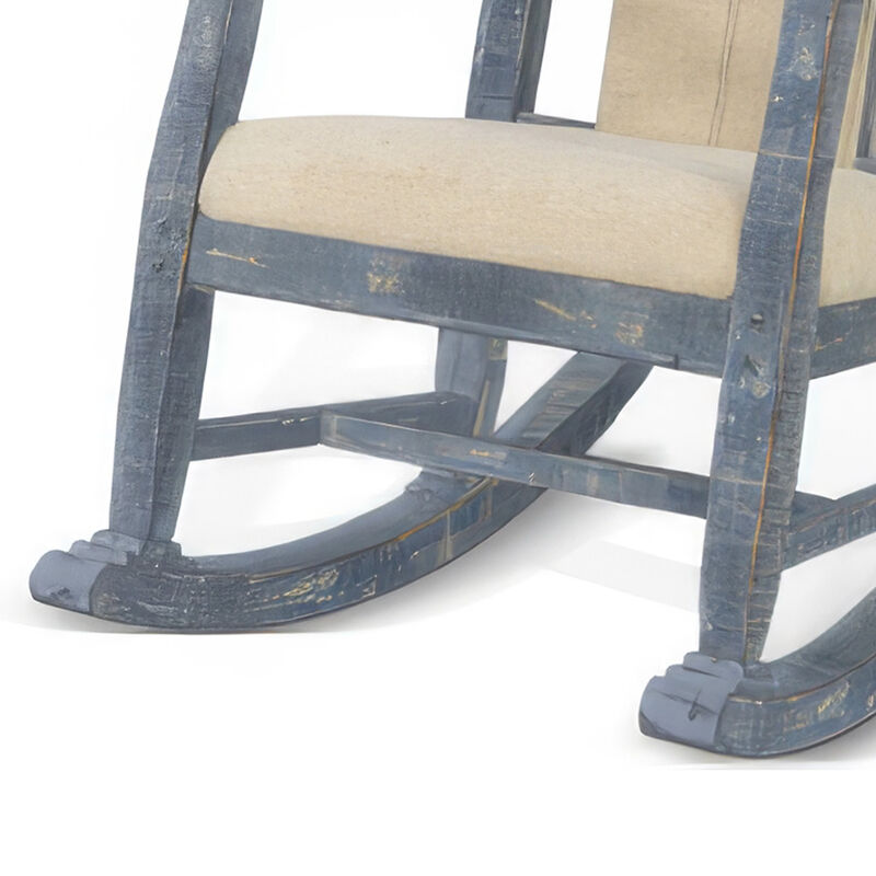 Rena Rocking Chair, Cushion Seat and Back, Blue Mahogany Mindy Wood - Benzara