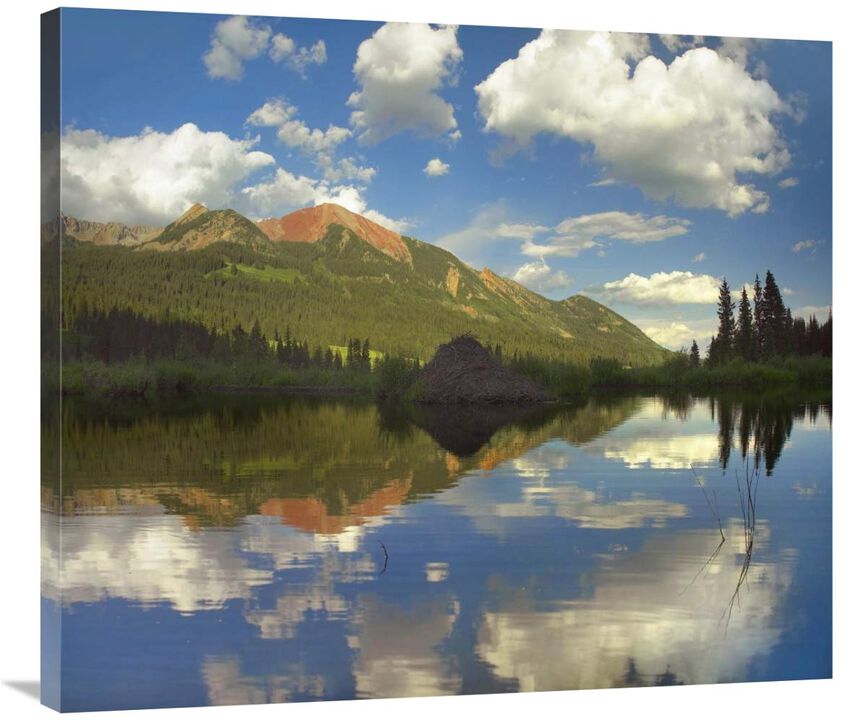 Avery Peak reflected in beaver pond, San Juan Mountains, Colorado-Canvas Art-36x31.68
