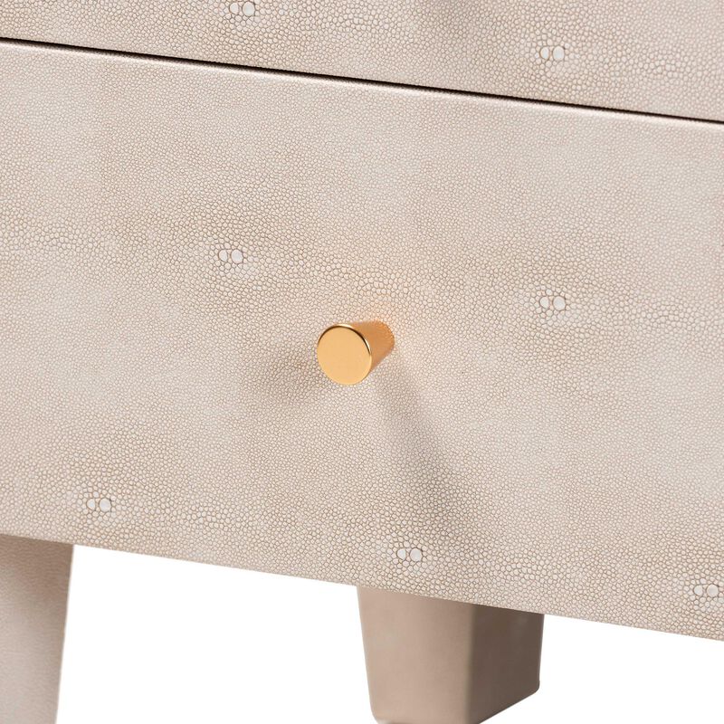 Baxton Studio Leyna Modern Beige Faux Shagreen 3 Drawer End Table