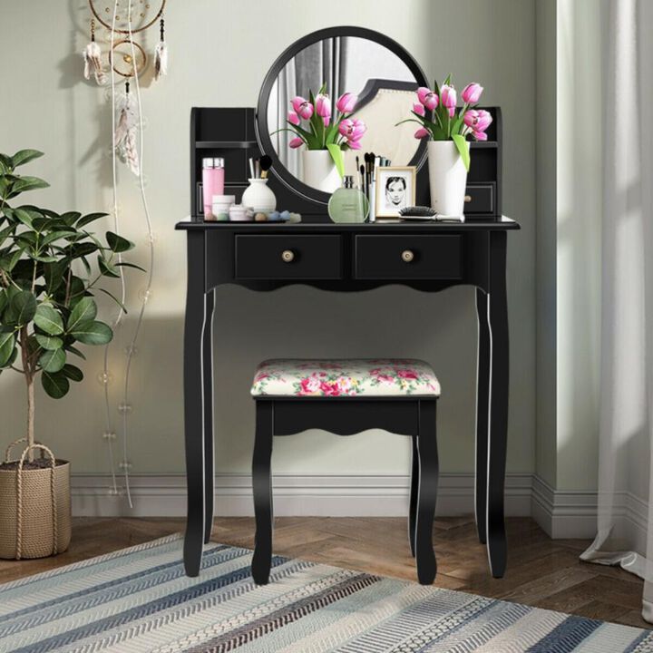 Hivvago Makeup Vanity Table Set Girls Dressing Table with Drawers Oval Mirror