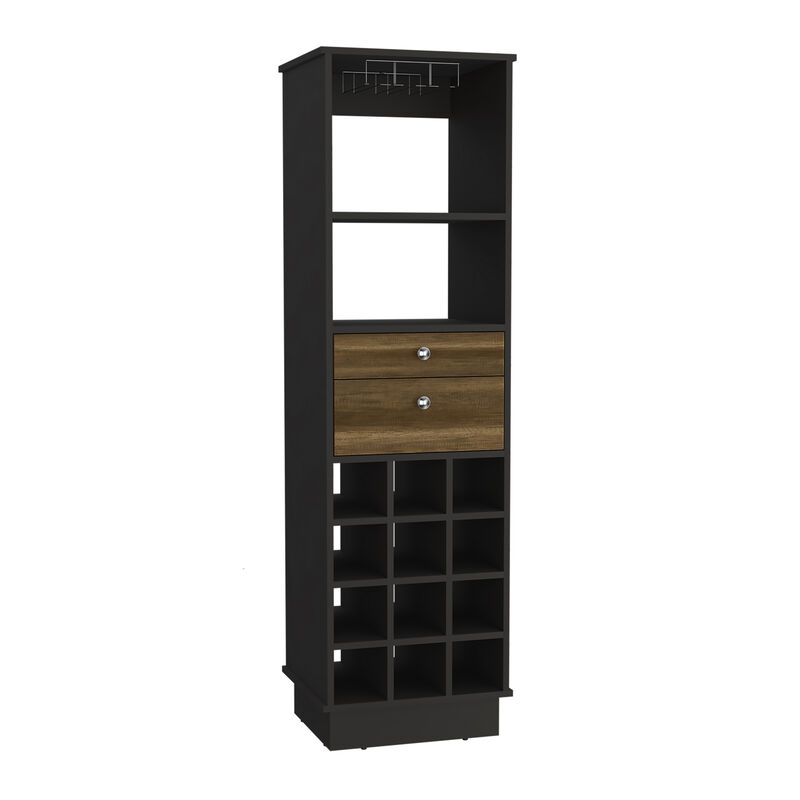 DEPOT E-SHOP Zircon Bar Cabinet, Twelve Built-in Wine Rack, Two Drawers, Black/Walnut