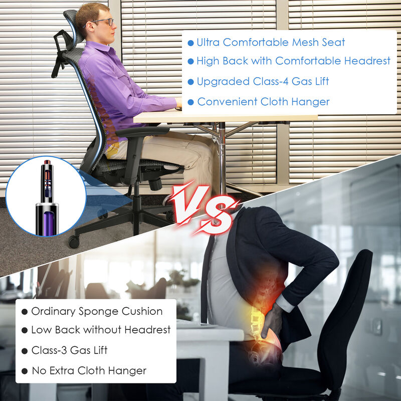 Costway Ergonomic High Back Mesh Office Chair Recliner Task Chair w/Hanger Grey
