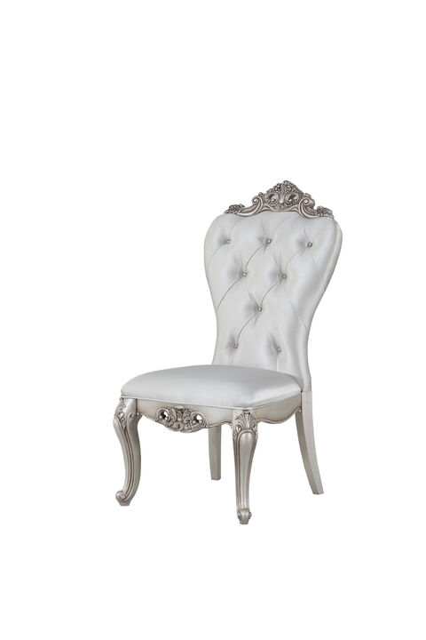 Wooden Side Chairs with Button Tufting, Set of Two, Cream and White - Benzara