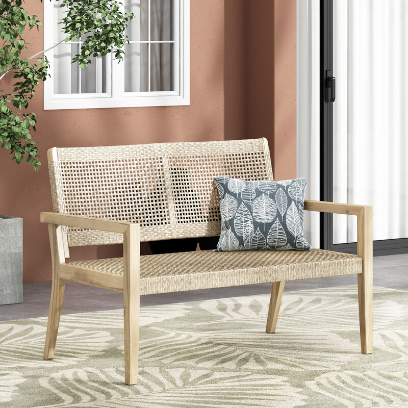Merax Outdoor Wicker and Acacia Wood Loveseat