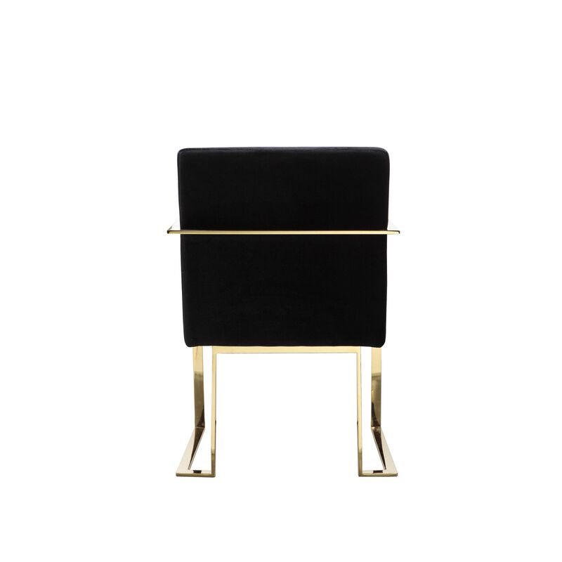 Boly 24 Inch Dining Armchair, Cushioned Black Velvet Seat, Gold Cantilever  - Benzara