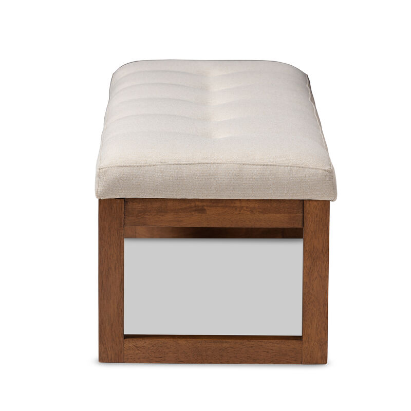 Baxton Studio Caramay Modern Light Beige Fabric Upholstered Walnut Brown Finished Wood Bench